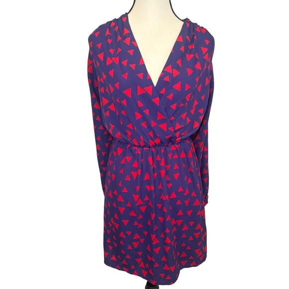 Sage the Brand BLUE w/ RED Triangles Long Sleeve Polyester Mini Dress Sz Small - Picture 1 of 9